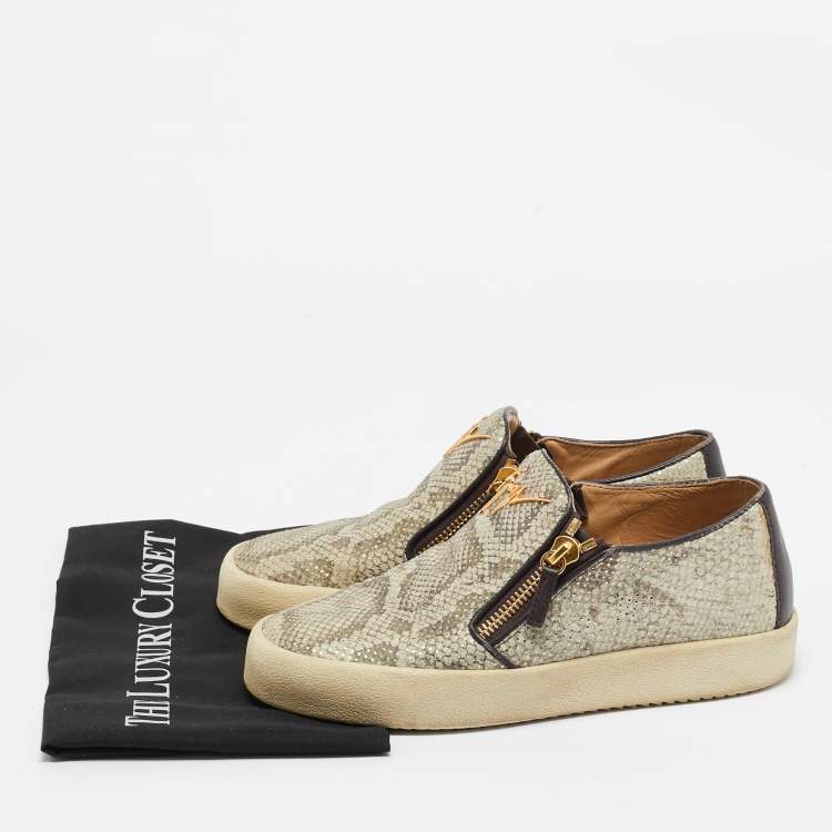 Pre Owned Giuseppe Zanotti Beige Snakeskin Embossed Leather Zip Detail Sneakers Size 41