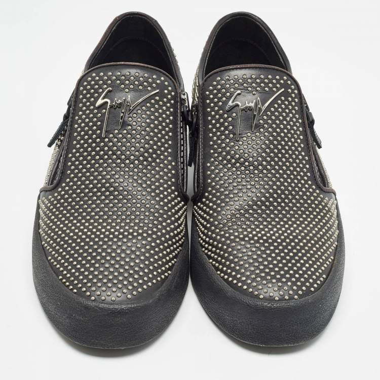 Pre Owned Giuseppe Zanotti Black Studded Leather Eve Slip On Sneakers Size 40