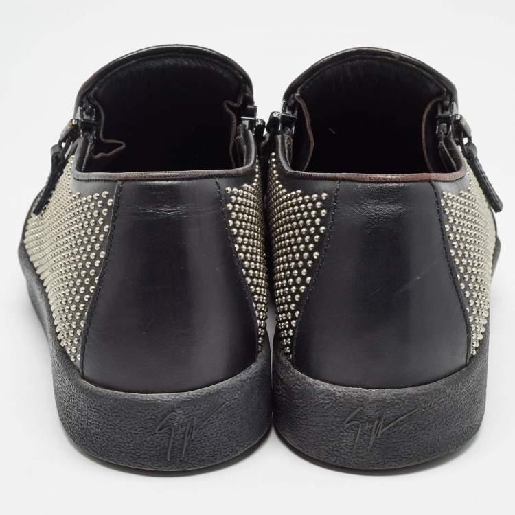 Pre Owned Giuseppe Zanotti Black Studded Leather Eve Slip On Sneakers Size 40