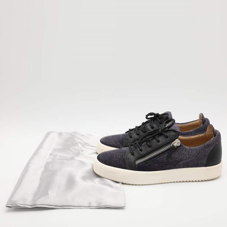 Pre Owned Giuseppe Zanotti Navy Blue Faux Suede and Leather Bontia Low Top Sneakers Size 43