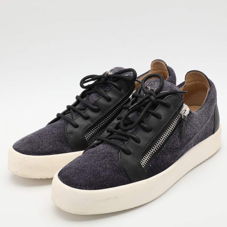 Pre Owned Giuseppe Zanotti Navy Blue Faux Suede and Leather Bontia Low Top Sneakers Size 43