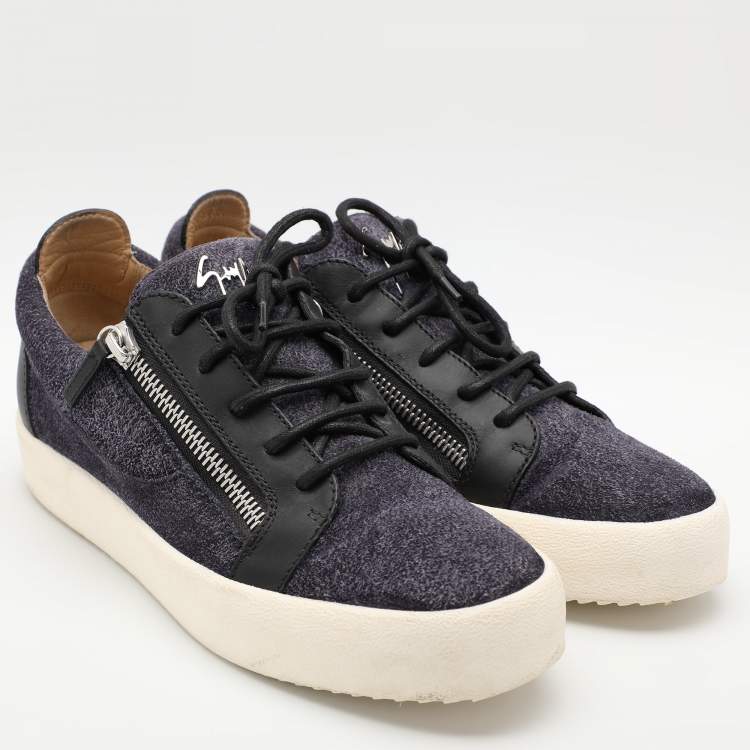 Pre Owned Giuseppe Zanotti Navy Blue Faux Suede and Leather Bontia Low Top Sneakers Size 43
