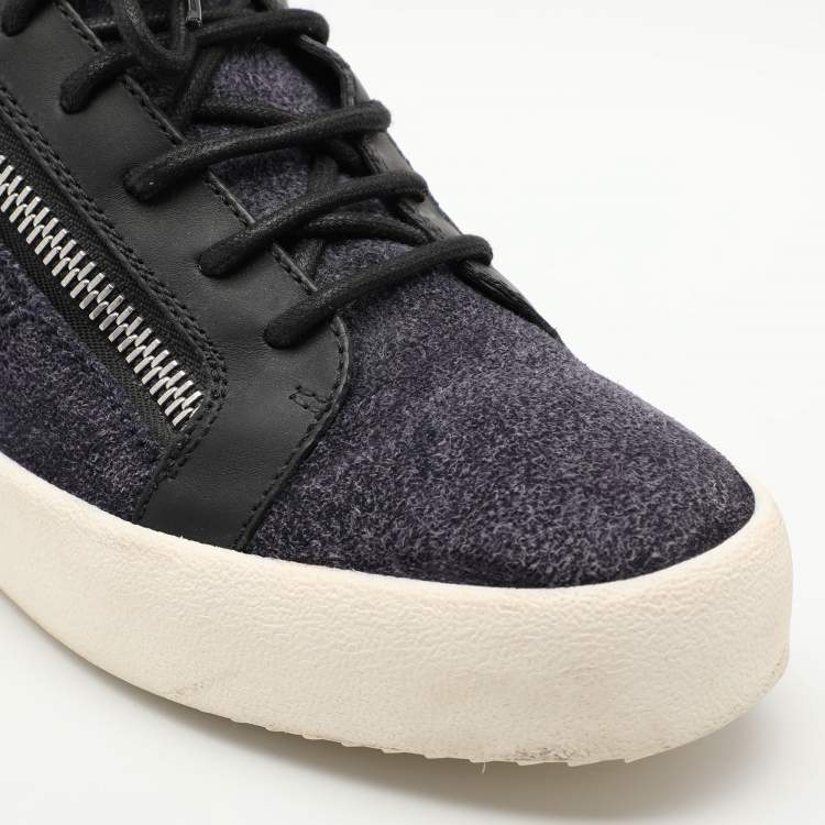 Pre Owned Giuseppe Zanotti Navy Blue Faux Suede and Leather Bontia Low Top Sneakers Size 43