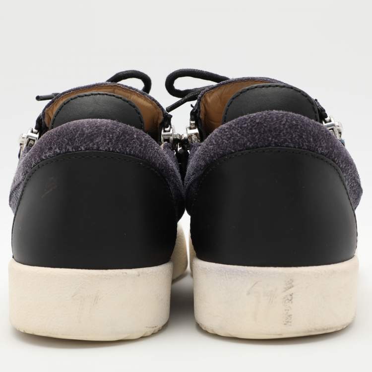 Pre Owned Giuseppe Zanotti Navy Blue Faux Suede and Leather Bontia Low Top Sneakers Size 43