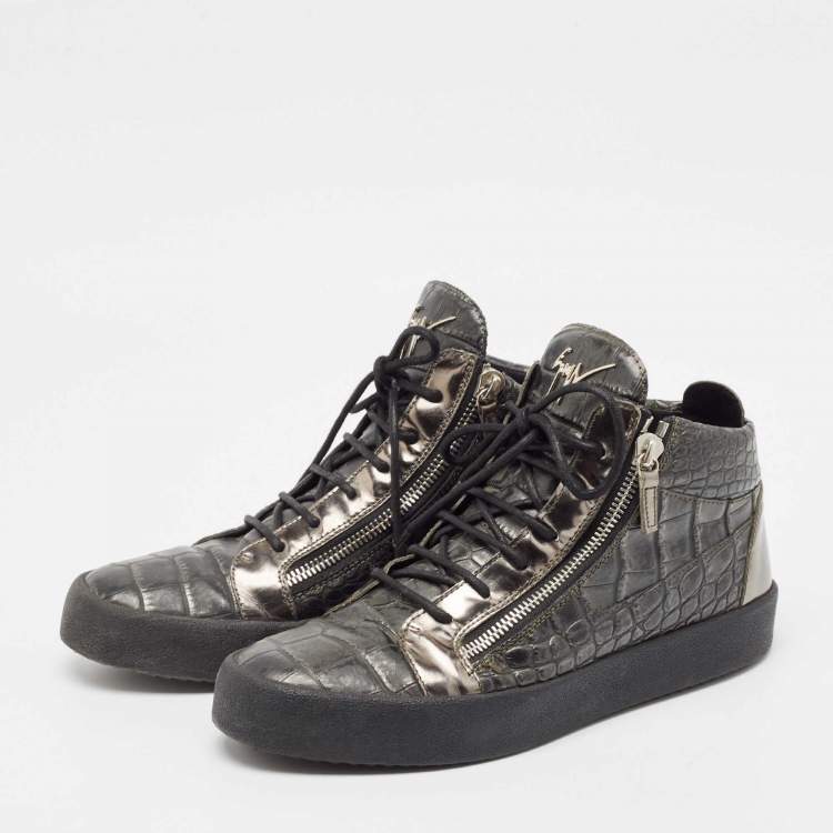 Men's Eroy Embossed Leather selling High-Top Sneakers, Silver