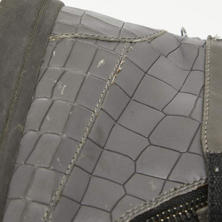 Pre Owned Giuseppe Zanotti Grey Croc Embossed Leather High Top Sneakers Size 46