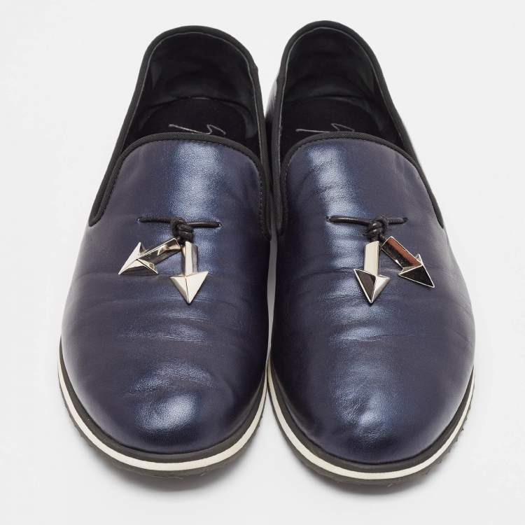 Pre Owned Giuseppe Zanotti Black Leather Anchor Smoking Slippers 43.5