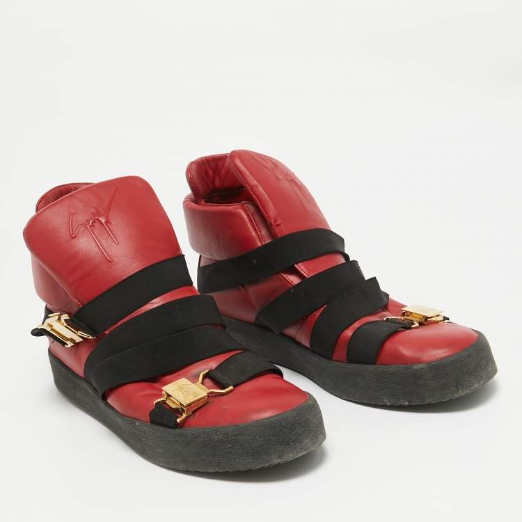 Pre Owned Giuseppe Zanotti Red Leather High Top Sneakers Size 46