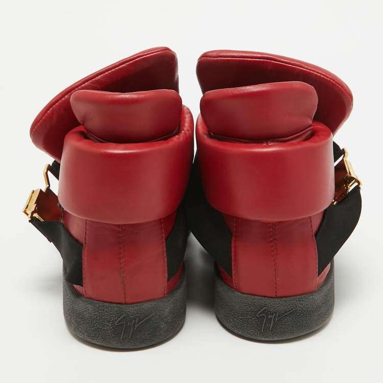 Pre Owned Giuseppe Zanotti Red Leather High Top Sneakers Size 46