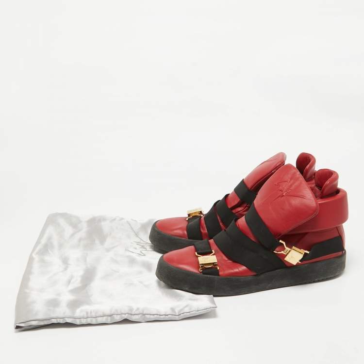 Pre Owned Giuseppe Zanotti Red Leather High Top Sneakers Size 46
