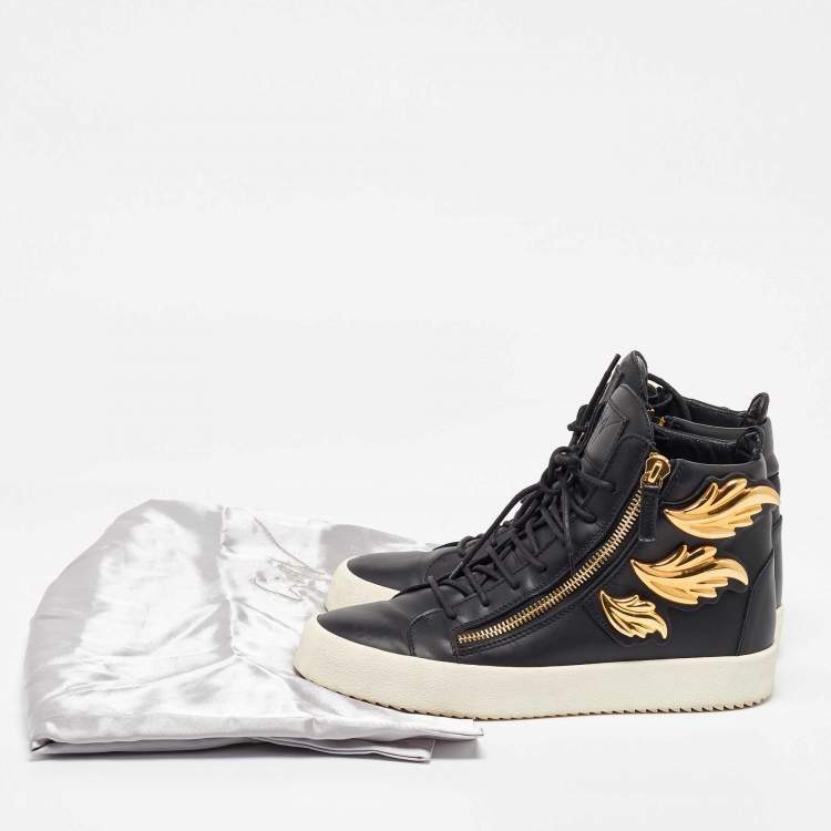 Pre Owned Giuseppe Zanotti Black Leather Wings High Top Sneakers 43