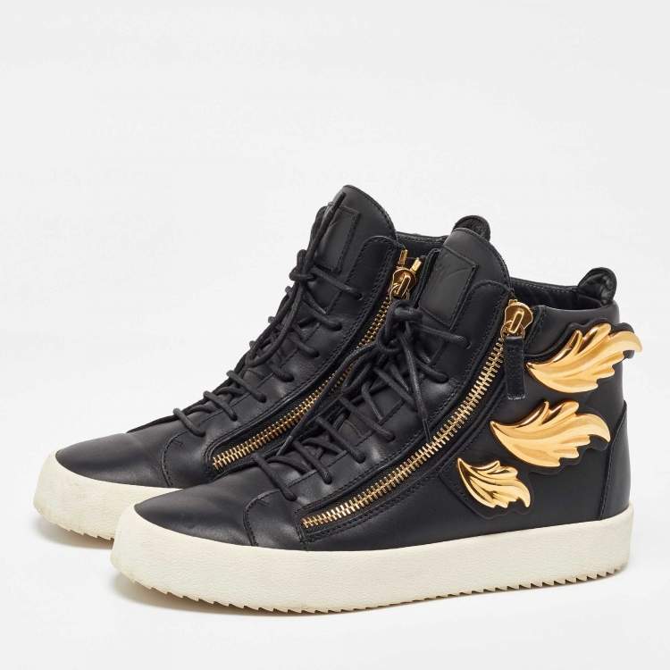 Pre Owned Giuseppe Zanotti Black Leather Wings High Top Sneakers 43