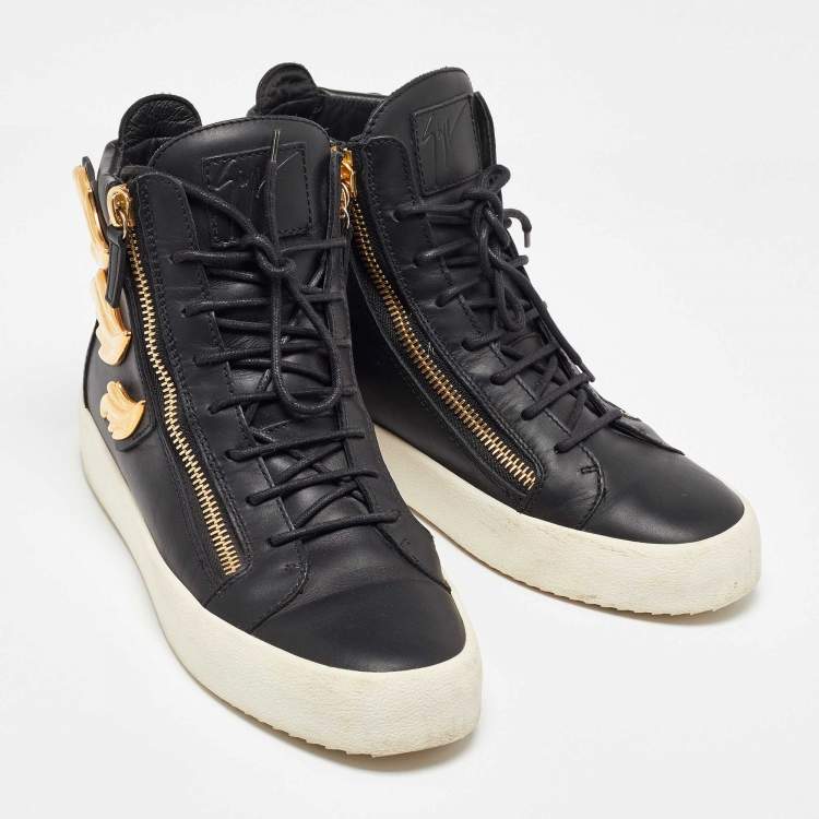 Pre Owned Giuseppe Zanotti Black Leather Wings High Top Sneakers 43