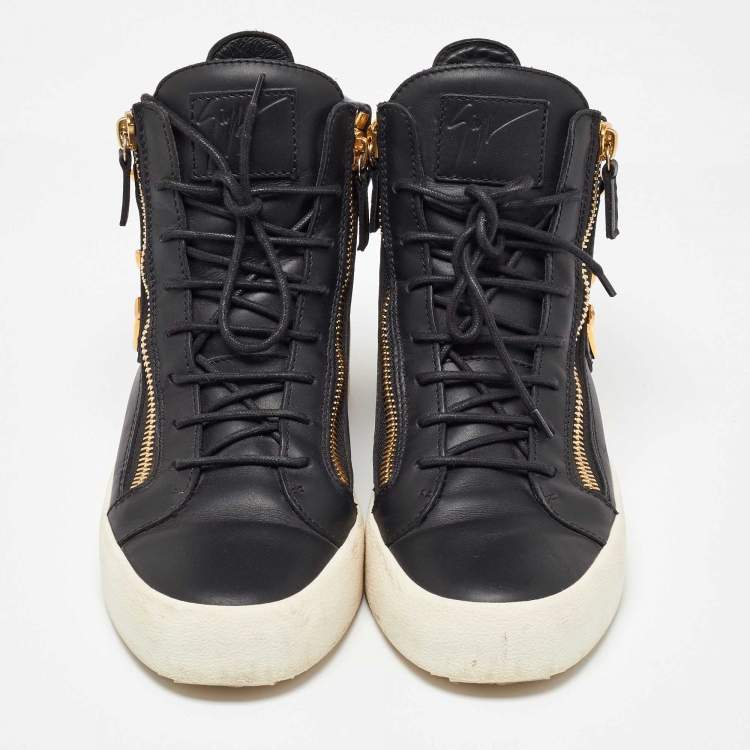 Pre Owned Giuseppe Zanotti Black Leather Wings High Top Sneakers 43