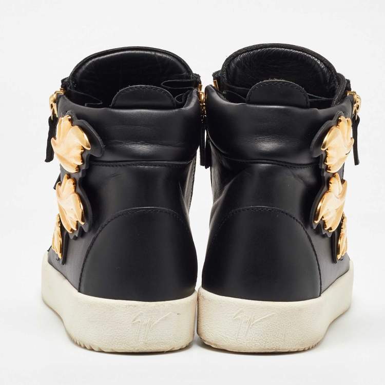 Pre Owned Giuseppe Zanotti Black Leather Wings High Top Sneakers 43