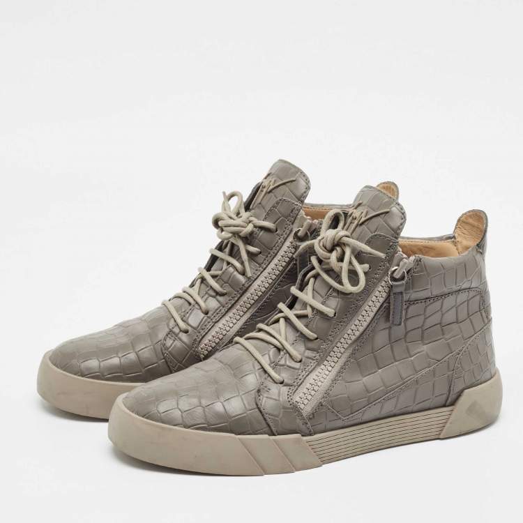 Pre Owned Giuseppe Zanotti Grey Croc Embossed High Top Sneakers Size 43