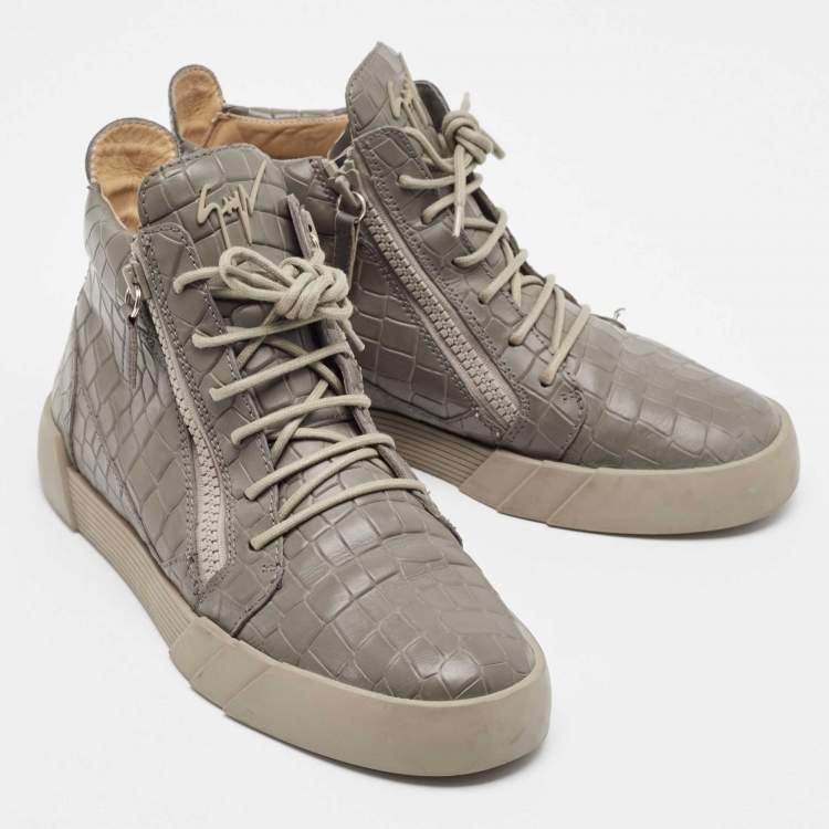 Pre Owned Giuseppe Zanotti Grey Croc Embossed High Top Sneakers Size 43