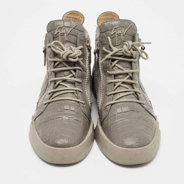 Pre Owned Giuseppe Zanotti Grey Croc Embossed High Top Sneakers Size 43