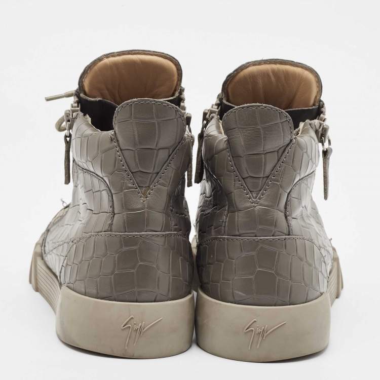 Pre Owned Giuseppe Zanotti Grey Croc Embossed High Top Sneakers Size 43