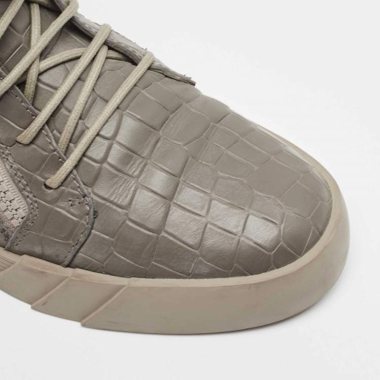 Pre Owned Giuseppe Zanotti Grey Croc Embossed High Top Sneakers Size 43