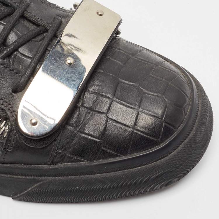 Pre Owned Giuseppe Zanotti Black Croc Embossed Leather Coby High Top Sneakers Size 43.5