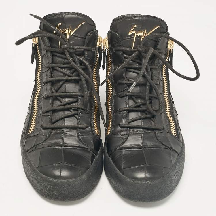 Pre Owned Giuseppe Zanotti Black Croc Embossed Leather London High Top Sneakers Size 42