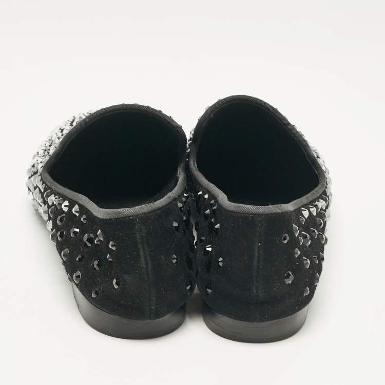 Pre Owned Giuseppe Zanotti Black Crystal Embellished Suede Smoking Slippers Size 40