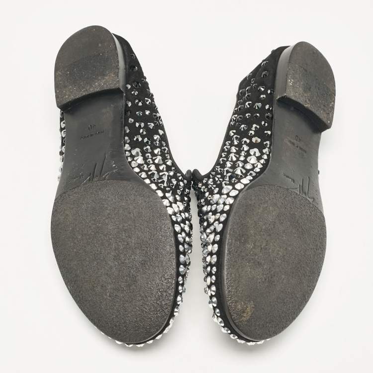 Pre Owned Giuseppe Zanotti Black Crystal Embellished Suede Smoking Slippers Size 40