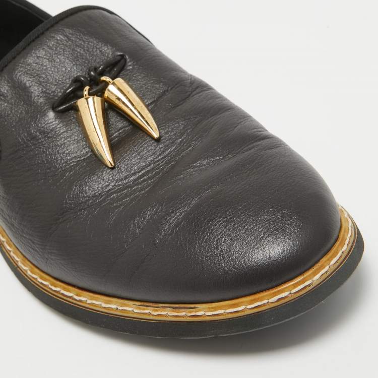 Pre Owned Giuseppe Zanotti Black Leather Shark Tooth Smoking Slippers Size 44