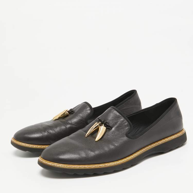 Pre Owned Giuseppe Zanotti Black Leather Shark Tooth Smoking Slippers Size 44