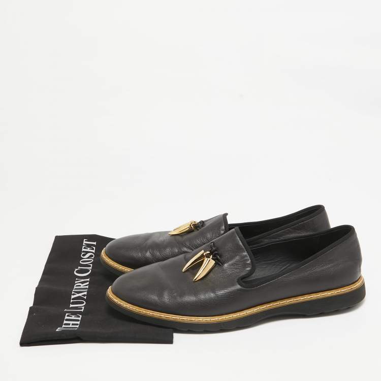 Pre Owned Giuseppe Zanotti Black Leather Shark Tooth Smoking Slippers Size 44