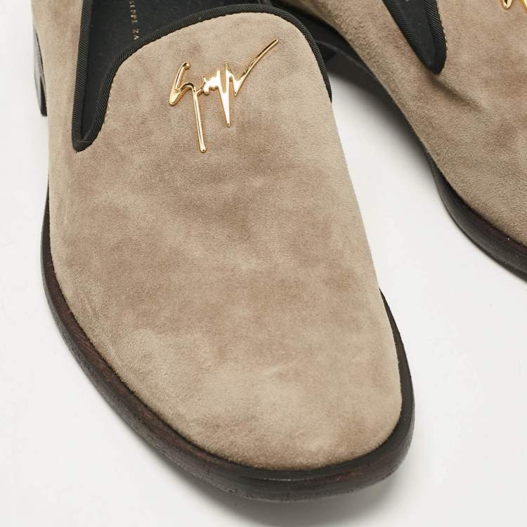 Pre Owned Giuseppe Zanotti Grey Suede Slip on Smoking Slippers Size 45