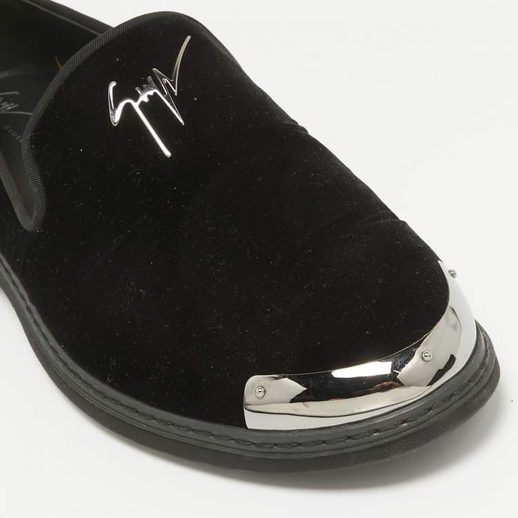 Pre Owned Giuseppe Zanotti Black Velvet Slip on Smoking Slippers Size 44