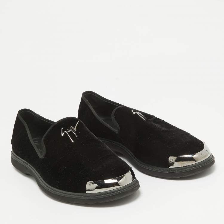 Pre Owned Giuseppe Zanotti Black Velvet Slip on Smoking Slippers Size 44