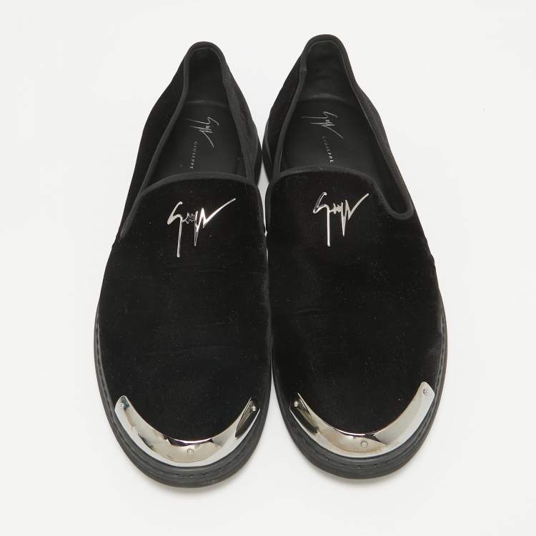 Pre Owned Giuseppe Zanotti Black Velvet Slip on Smoking Slippers Size 44