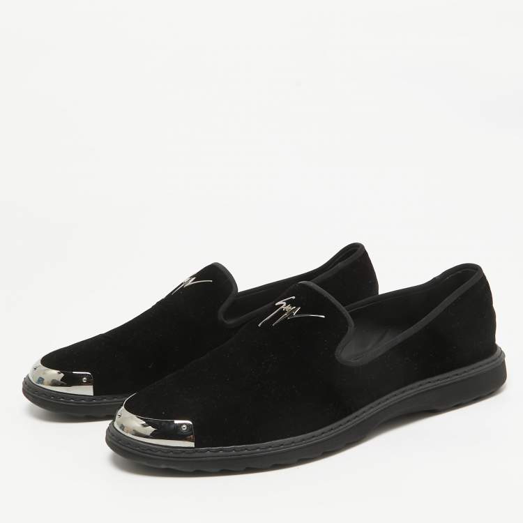 Pre Owned Giuseppe Zanotti Black Velvet Slip on Smoking Slippers Size 44