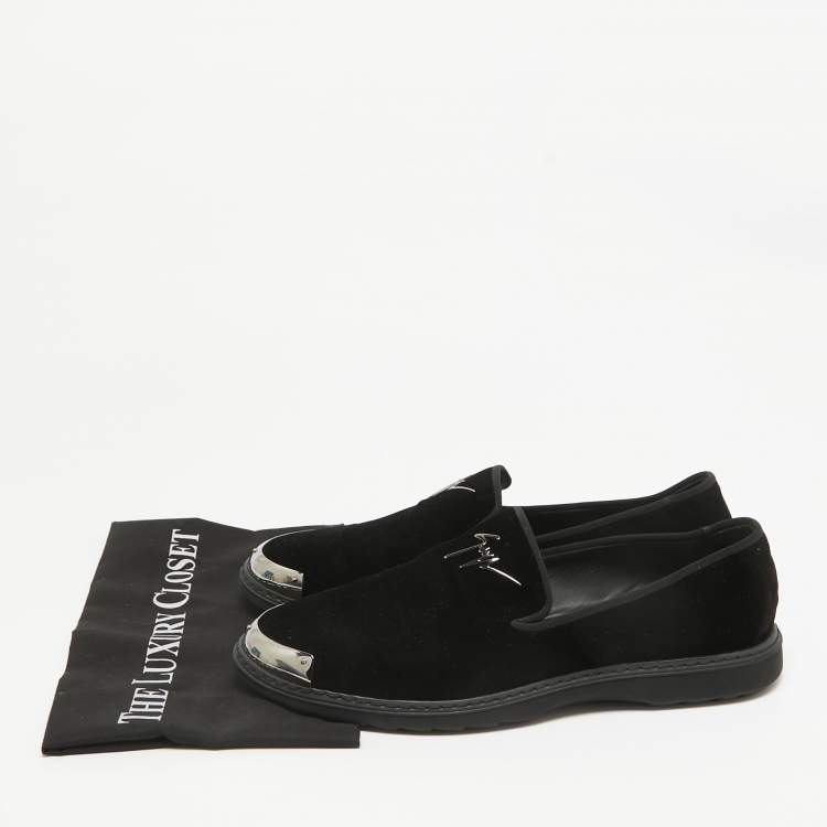 Pre Owned Giuseppe Zanotti Black Velvet Slip on Smoking Slippers Size 44