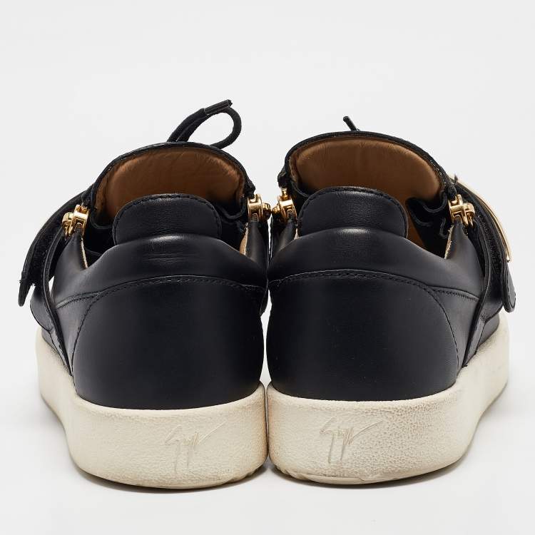 Pre Owned Giuseppe Zanotti Black Leather Double Zip Sneakers Size 44