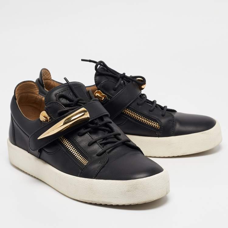 Pre Owned Giuseppe Zanotti Black Leather Double Zip Sneakers Size 44