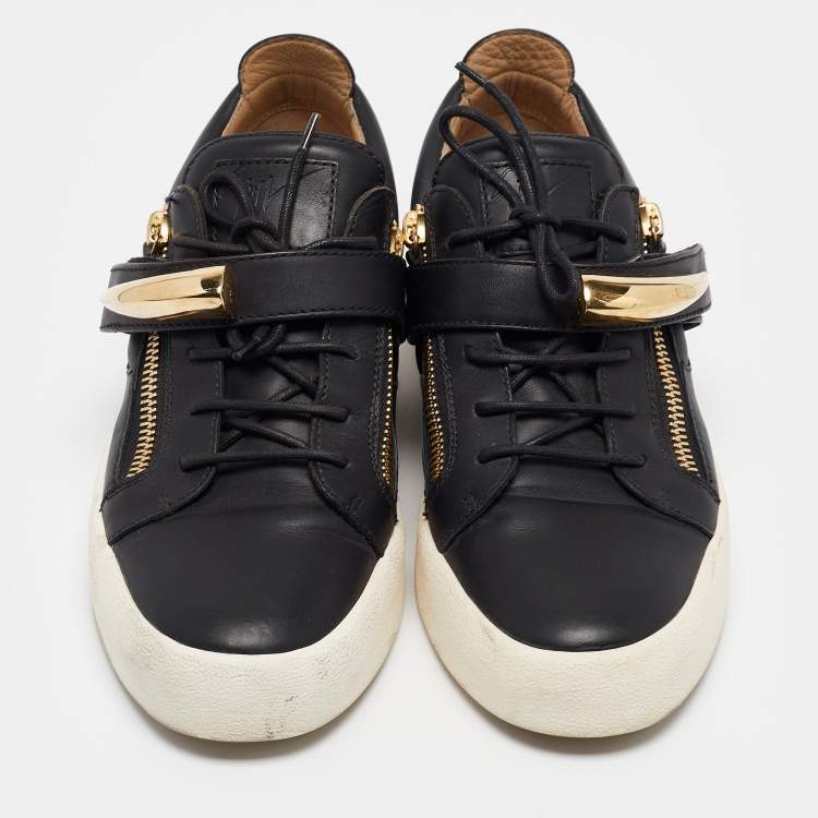 Pre Owned Giuseppe Zanotti Black Leather Double Zip Sneakers Size 44