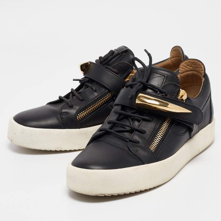 Pre Owned Giuseppe Zanotti Black Leather Double Zip Sneakers Size 44