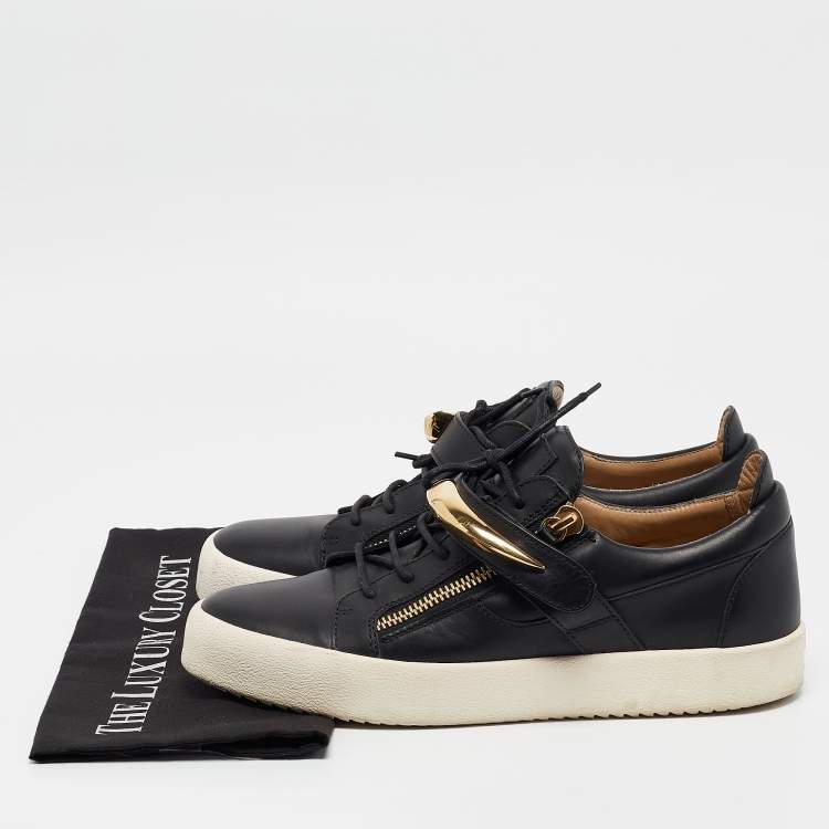 Pre Owned Giuseppe Zanotti Black Leather Double Zip Sneakers Size 44
