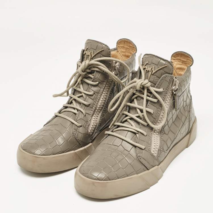 Pre Owned Giuseppe Zanotti Grey Croc Embossed Leather London High Top Sneakers Size 39