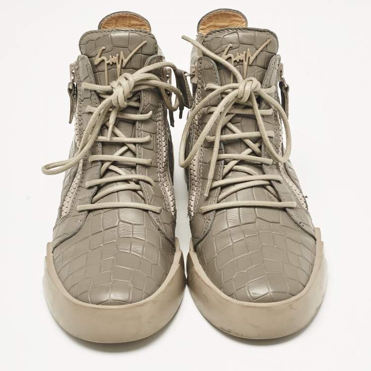 Pre Owned Giuseppe Zanotti Grey Croc Embossed Leather London High Top Sneakers Size 39