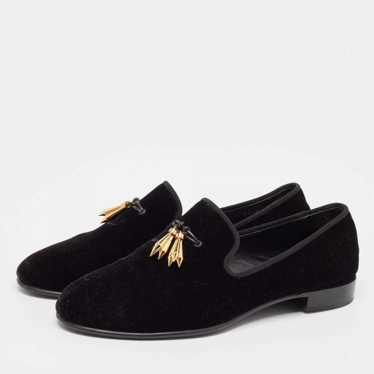 Pre Owned Giuseppe Zanotti Black Velvet Smoking Slippers Size 43