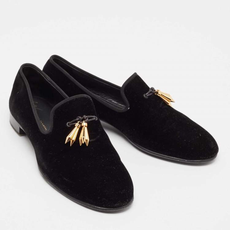 Pre Owned Giuseppe Zanotti Black Velvet Smoking Slippers Size 43