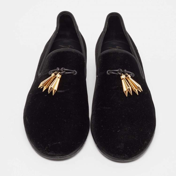 Pre Owned Giuseppe Zanotti Black Velvet Smoking Slippers Size 43