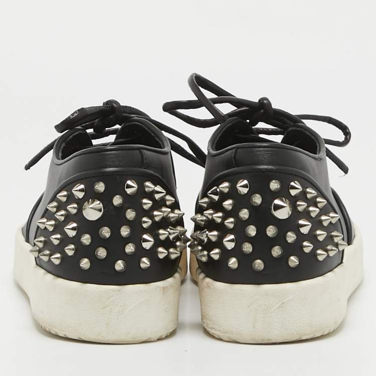 Pre Owned Giuseppe Zanotti Black Leather Spike Studded Low Top Sneakers Size 43
