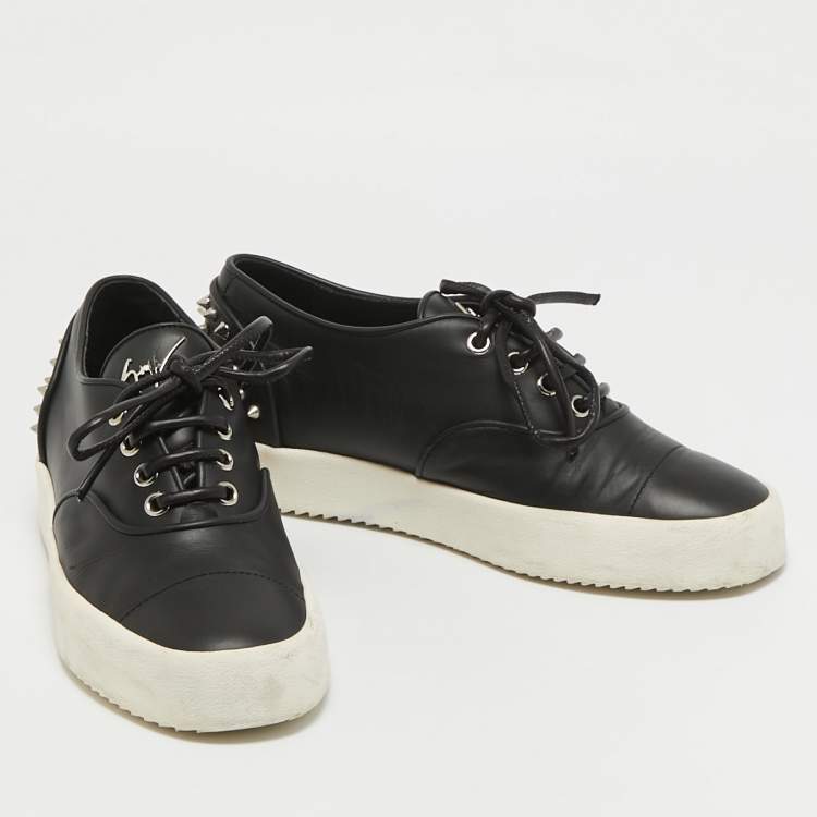 Pre Owned Giuseppe Zanotti Black Leather Spike Studded Low Top Sneakers Size 43