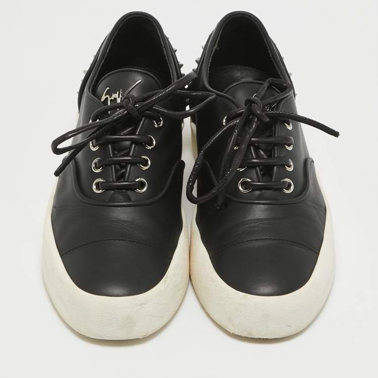 Pre Owned Giuseppe Zanotti Black Leather Spike Studded Low Top Sneakers Size 43